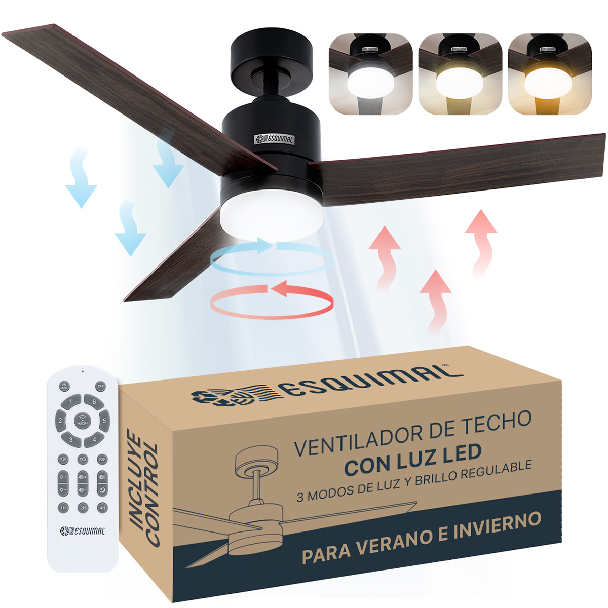Foto 2 pulgar | Ventilador De Techo Con Lámpara Led Esquimal, 121.9 Cm, Reversible, 6 Velocidades, Temporizador 4 Hrs