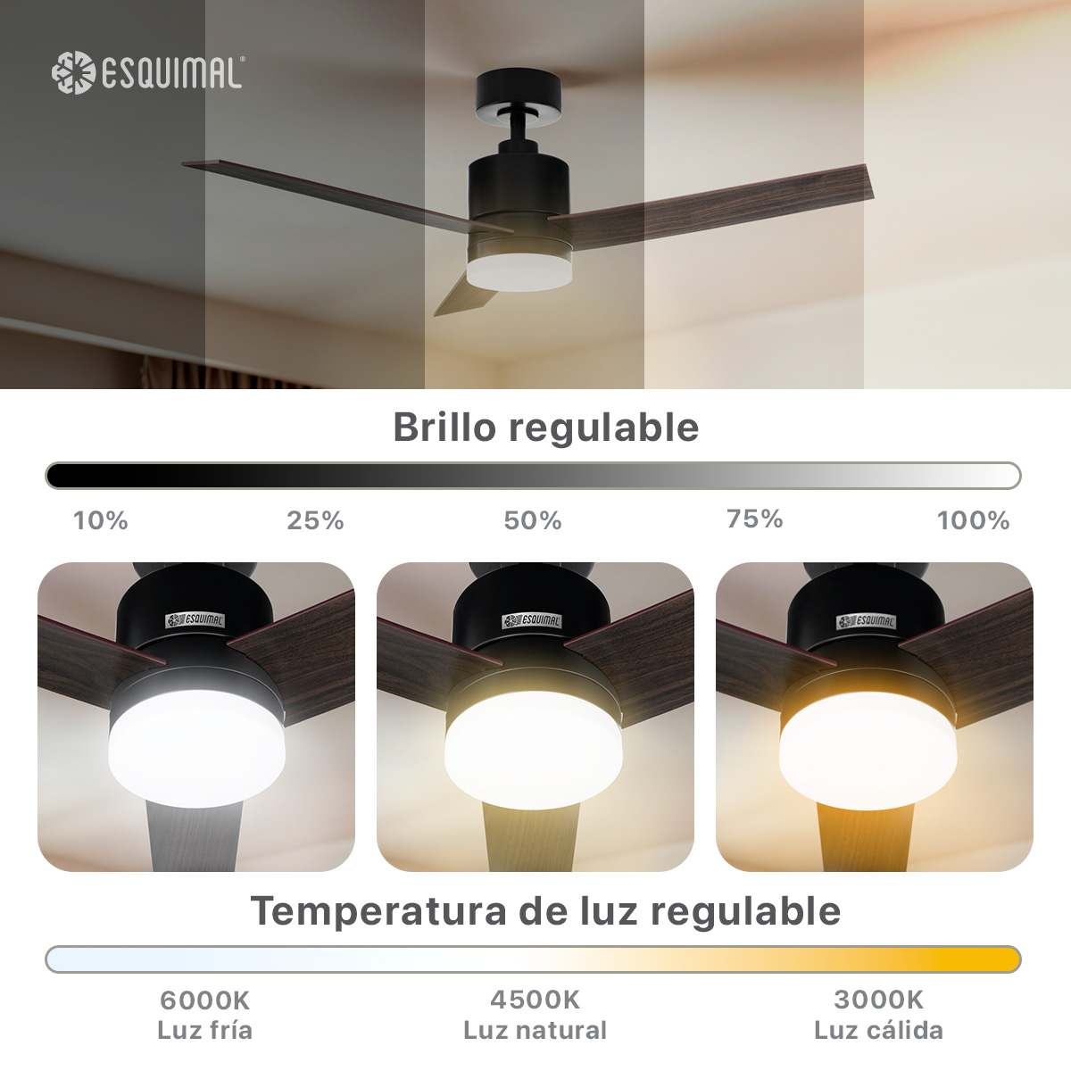 Foto 3 | Ventilador De Techo Con Lámpara Led Esquimal, 121.9 Cm, Reversible, 6 Velocidades, Temporizador 4 Hrs