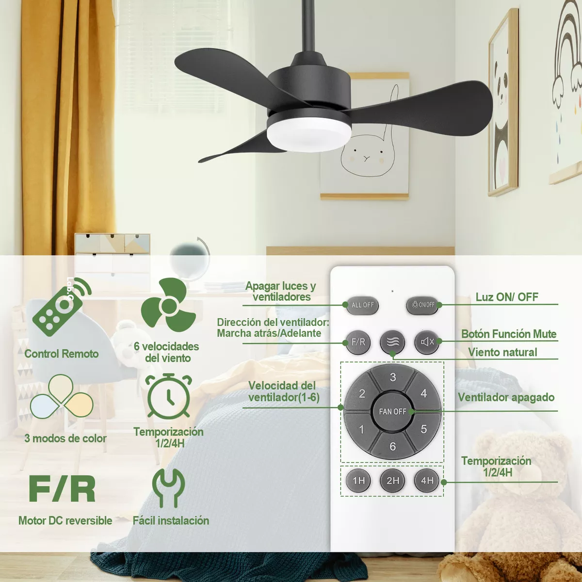 Foto 5 pulgar | Ventilador De Techo Belug Modernos De 28 Pulgadas Negro