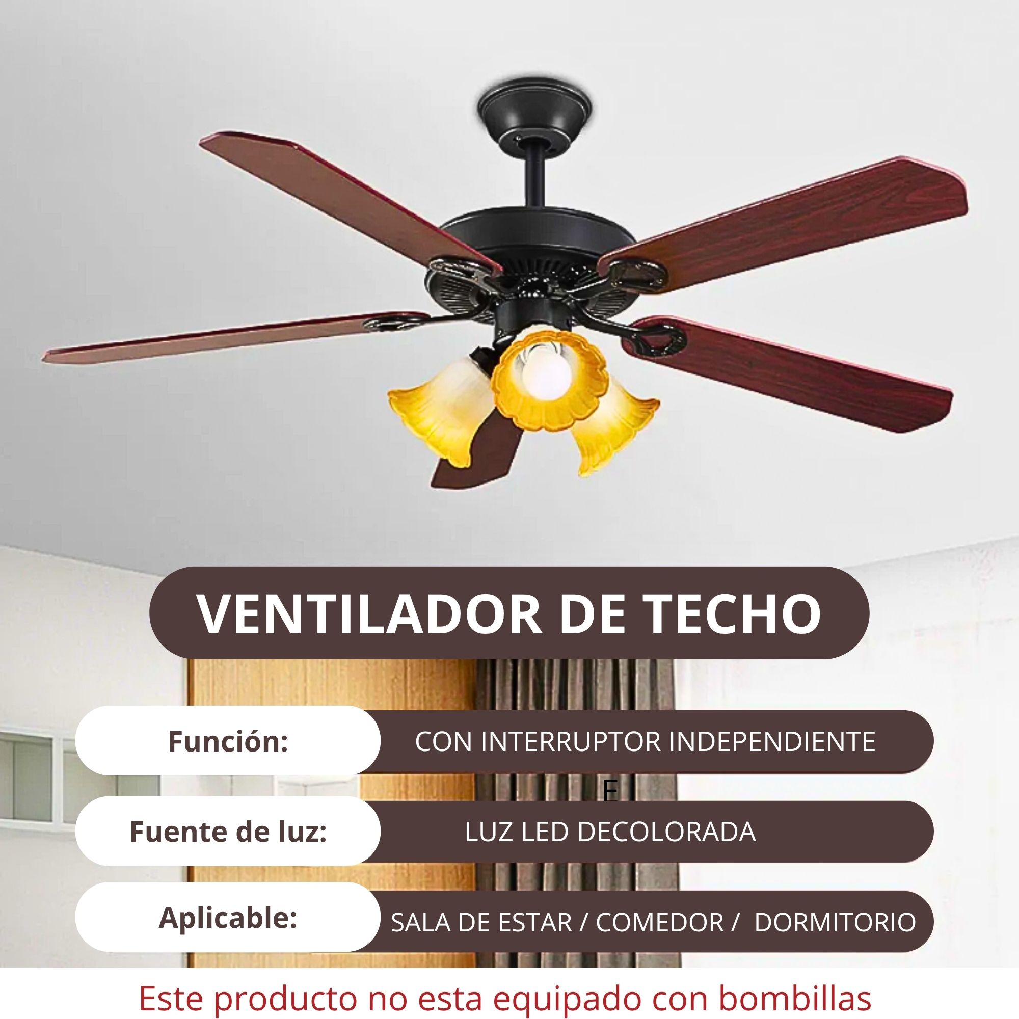Foto 2 | Ventilador Techo De Madera 6 Velocidades Con Control