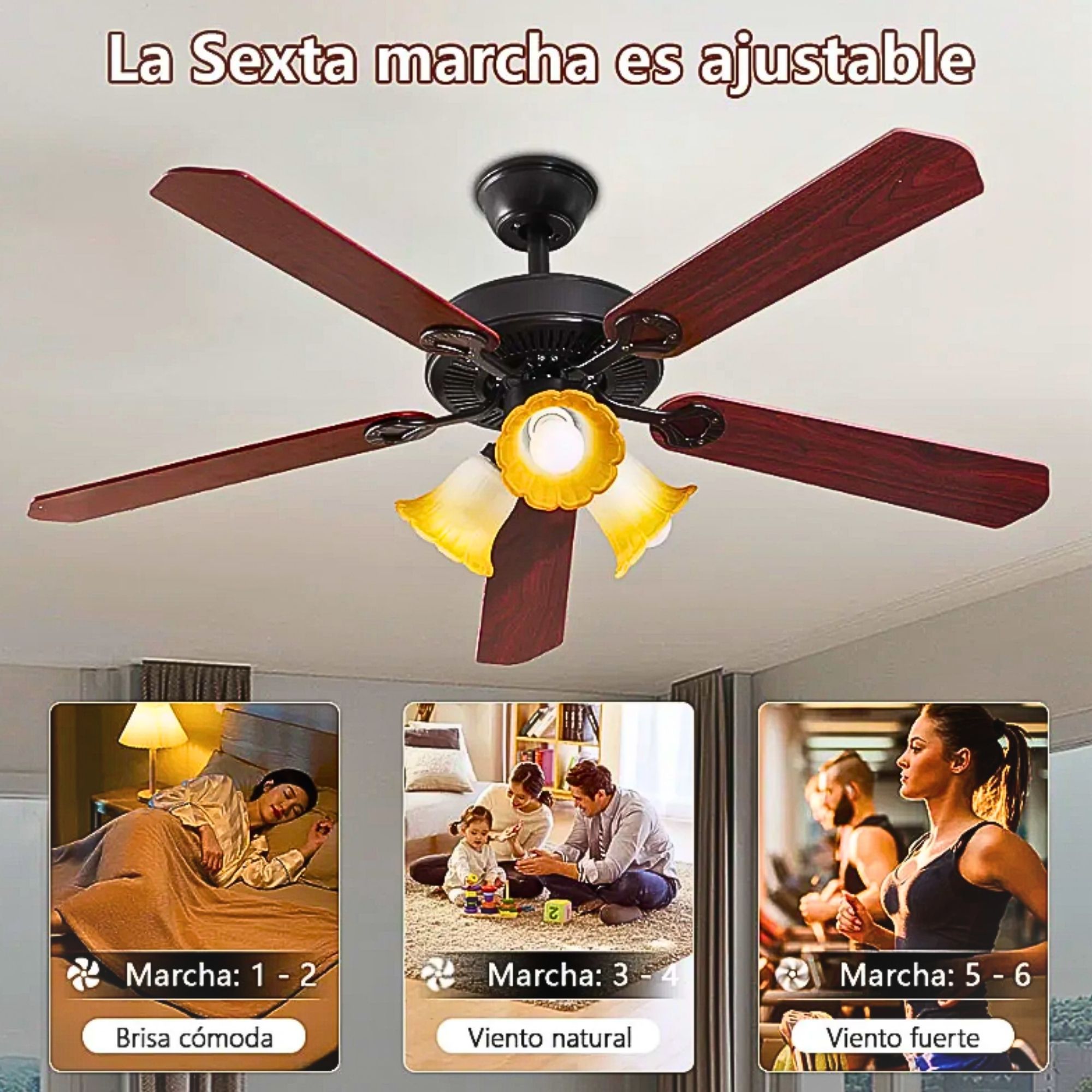 Foto 5 pulgar | Ventilador Techo De Madera 6 Velocidades Con Control