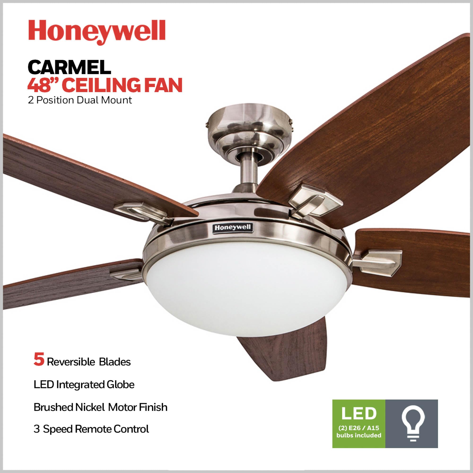 Foto 2 | Ventilador De Techo Honeywell Carmel Modern De 122 Cm Con Luz De 5 Aspas - Venta Internacional.