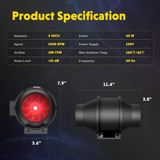 Foto 6 | Ventilador De Escape En Línea Ipower De 4 Pulgadas Y 200 M³/h Con Speed Contr - Venta Internacional.