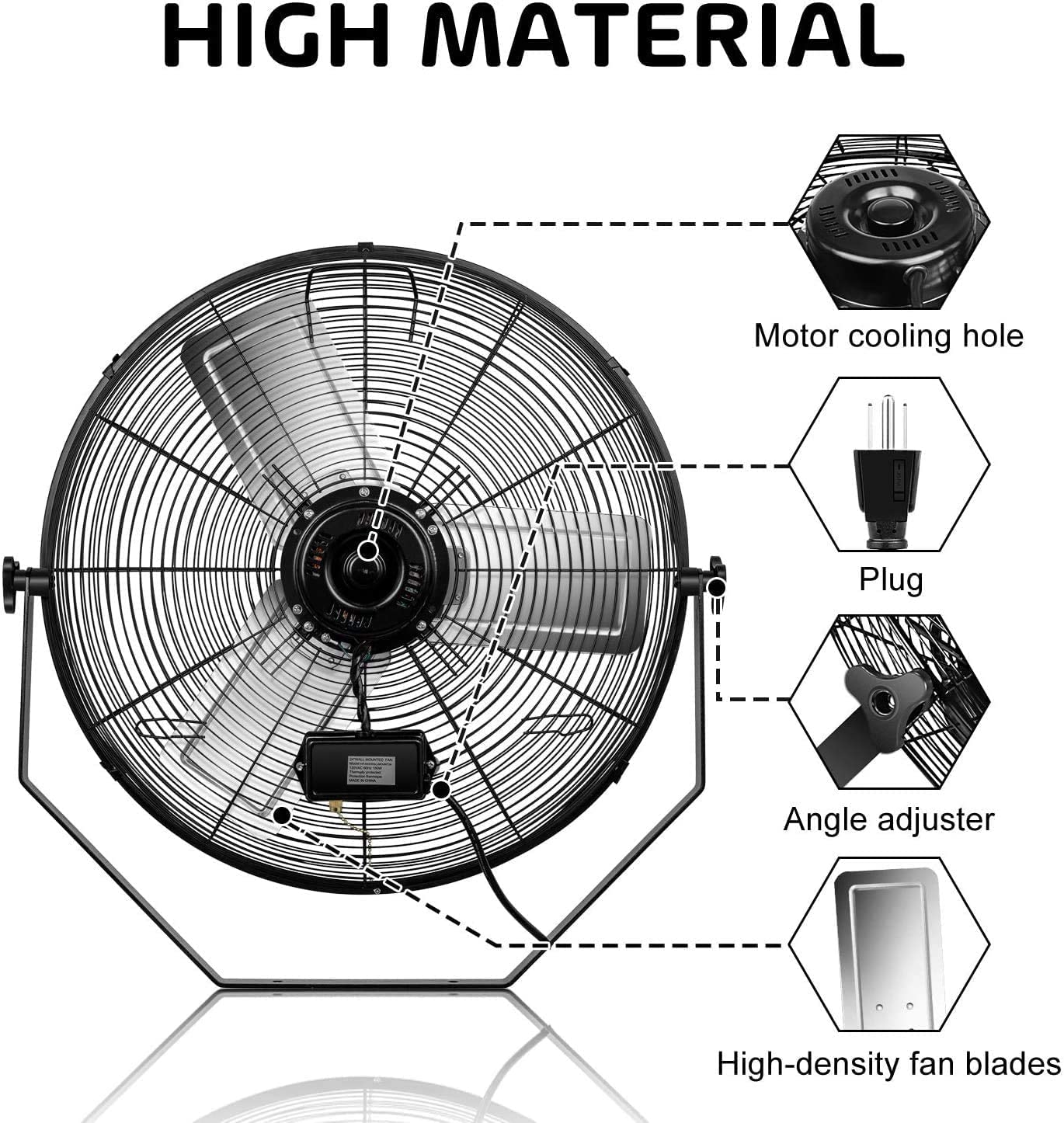 Foto 2 | Ventilador De Pared Simple Deluxe Industrial De 24 Pulgadas, Negro - Venta Internacional.