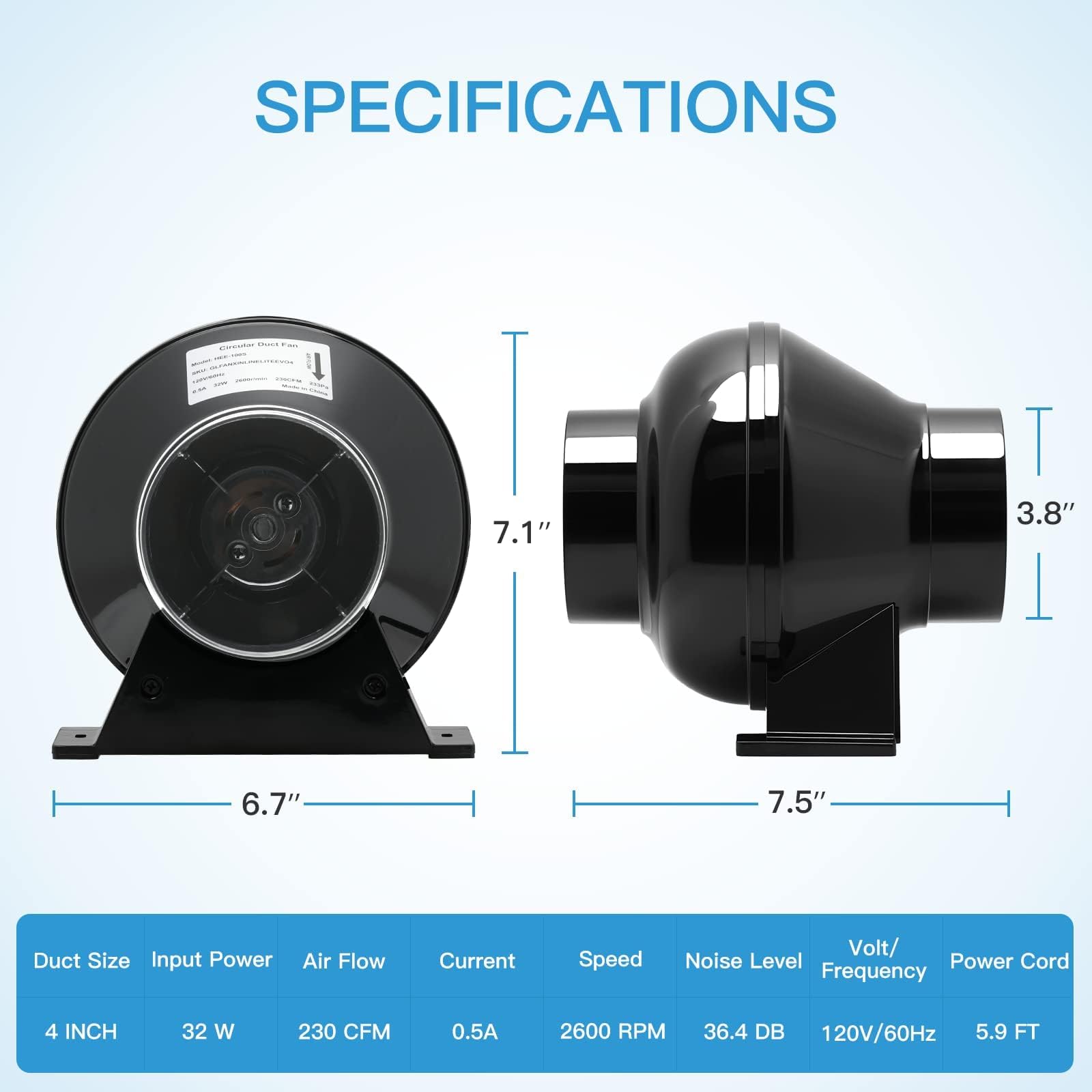 Foto 5 pulgar | Kit De Ventilación Ipower De 4 Pulgadas Y 195 Cfm Con Filtro De Carbono Y Ducto - Venta Internacional.