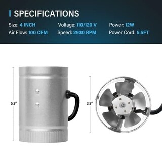 Foto 5 | Ventilador De Conducto Elevador En Línea Ipower De 4 Pulgadas, 100 Cfm, 12 W, 110/120 V - Venta Internacional.