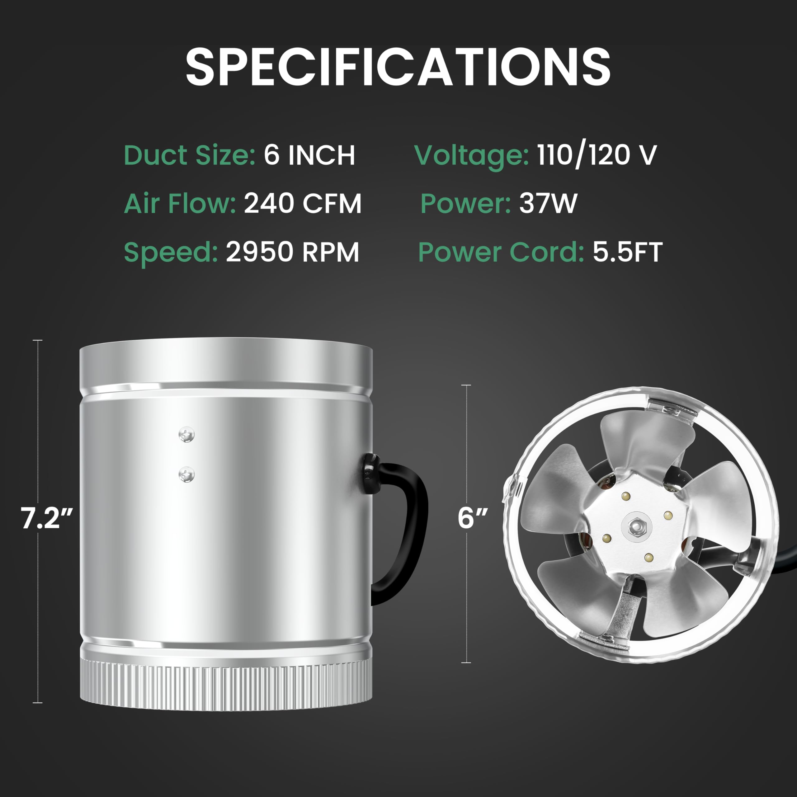 Foto 5 | Ventilador Amplificador De Conductos En Línea Ipower De 6 Pulgadas Y 240 Cfm Con Power Co - Venta Internacional.