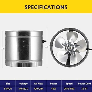 Foto 6 | Ventilador De Conducto De Refuerzo En Línea Ipower De 8 Pulgadas, 420 Cfm, 110/120 V - Venta Internacional.
