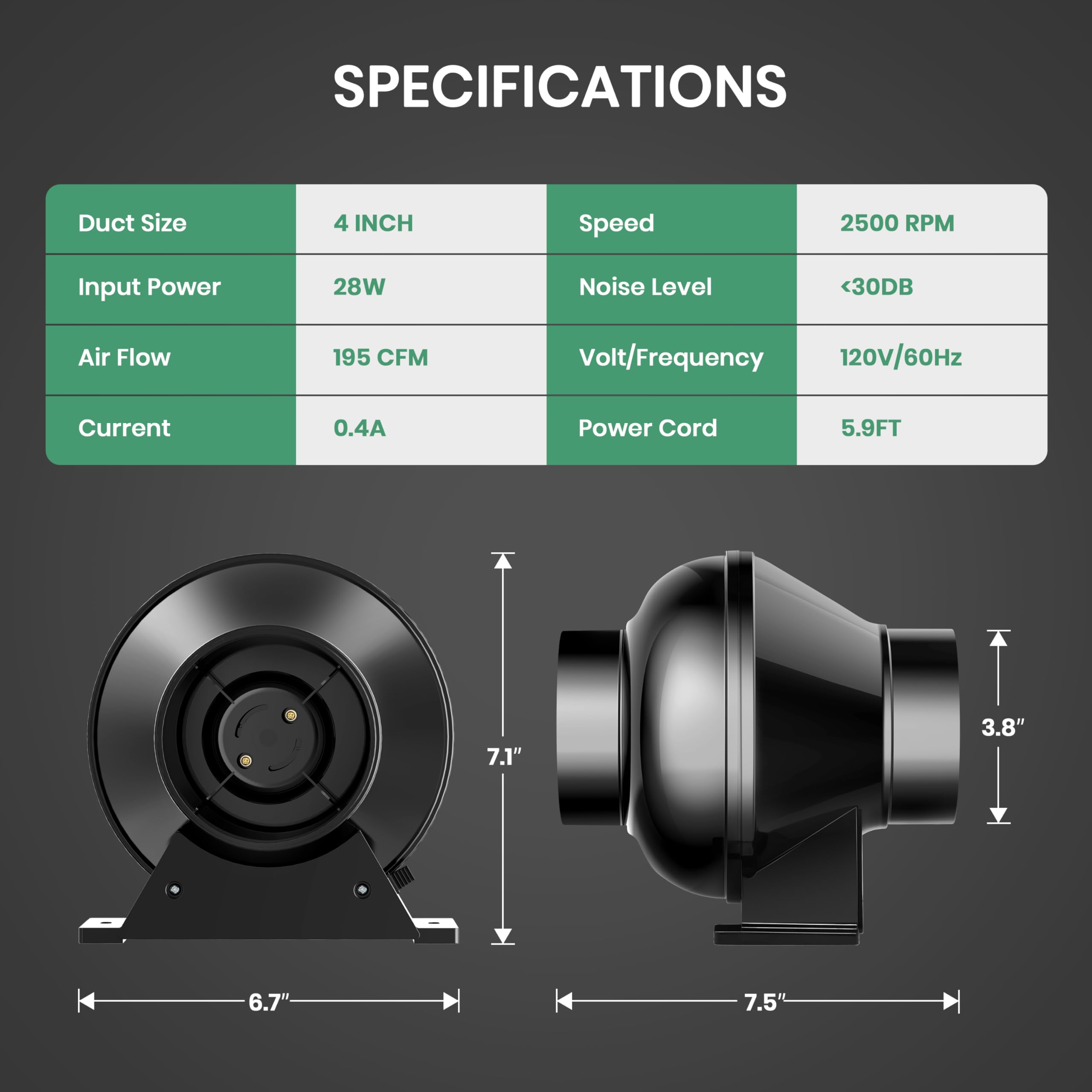 Foto 6 | Ventilador Simple Deluxe De 4 Pulgadas Y 195 Cfm Para Hidroponía - Venta Internacional.