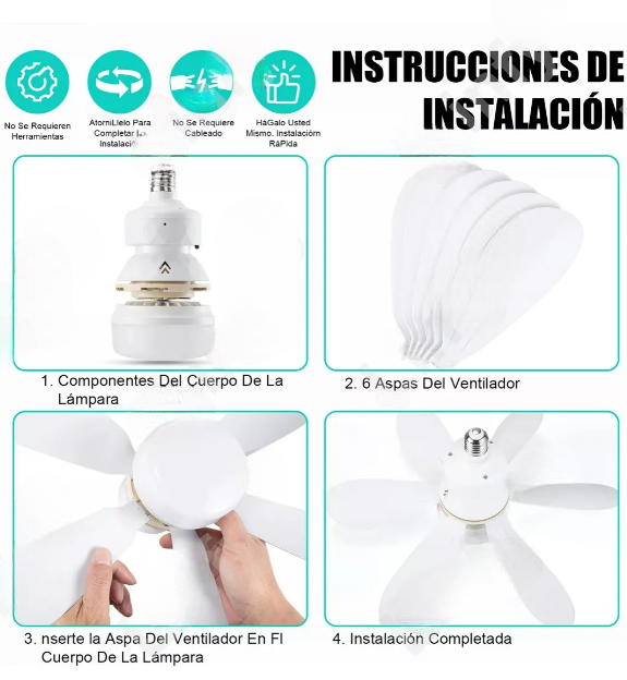Foto 4 pulgar | Xtellar Ventilador De Techo Luminaria Inteligente Multifuncional Silenciosa E27 40w – Iluminación Regulable Y 3 Ve