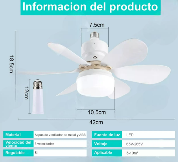 Foto 4 | Xtellar Ventilador De Techo Luminaria Inteligente Multifuncional Silenciosa E27 40w – Iluminación Regulable Y 3 Ve