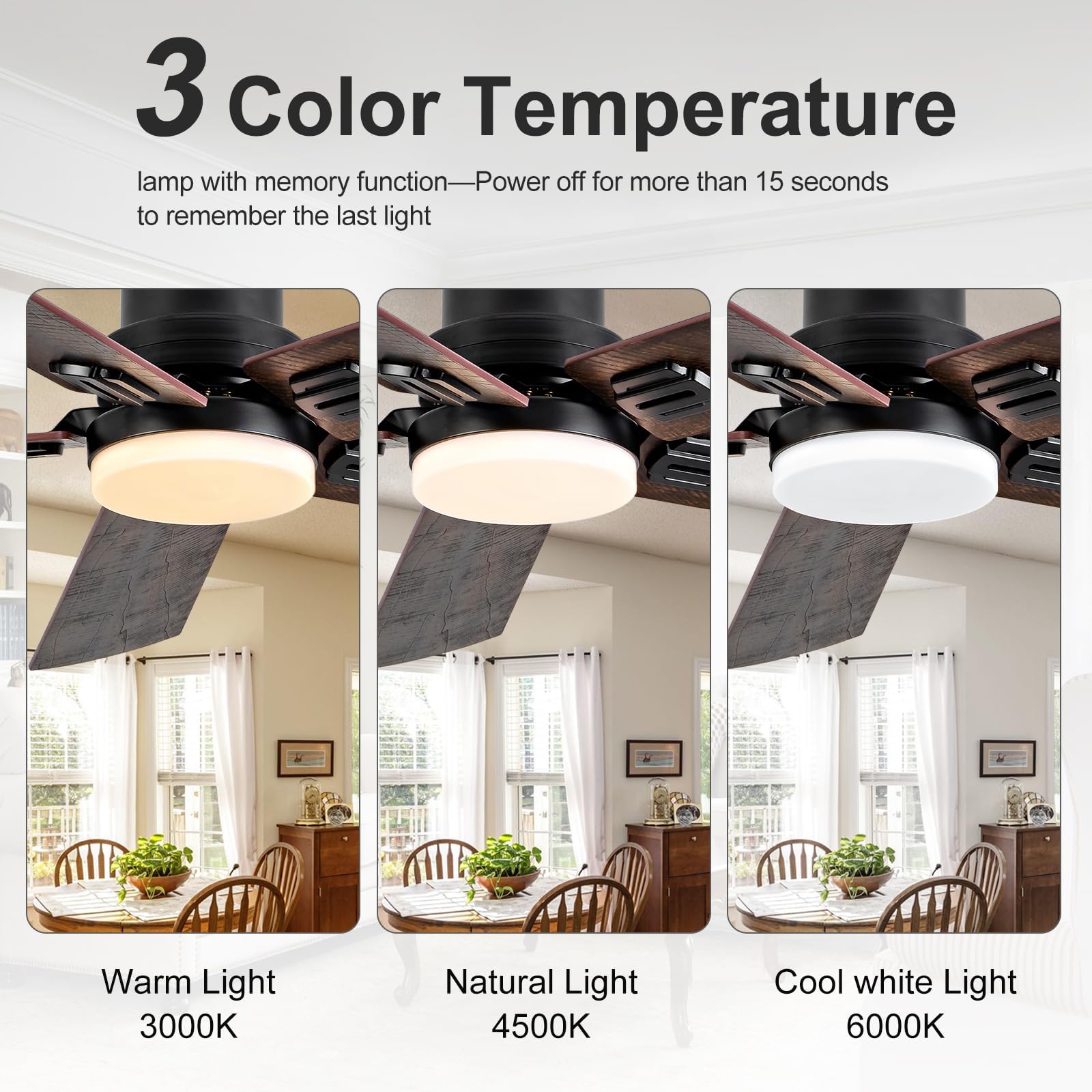Foto 3 pulgar | Ventilador De Techo Boomjoy 132 Cm Con Luces Y Mando A Distancia, Color Negro - Venta Internacional.