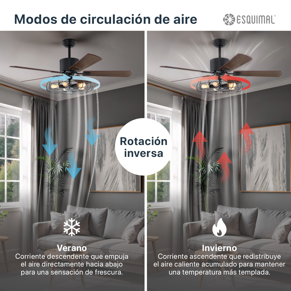 Foto 3 pulgar | Ventilador de Techo con Luz Esquimal 132 Cm 6 Velocidades