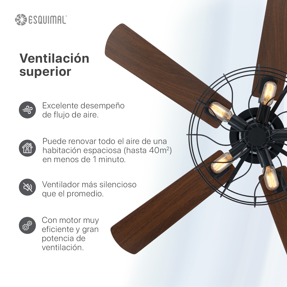 Foto 4 pulgar | Ventilador de Techo con Luz Esquimal 132 Cm 6 Velocidades