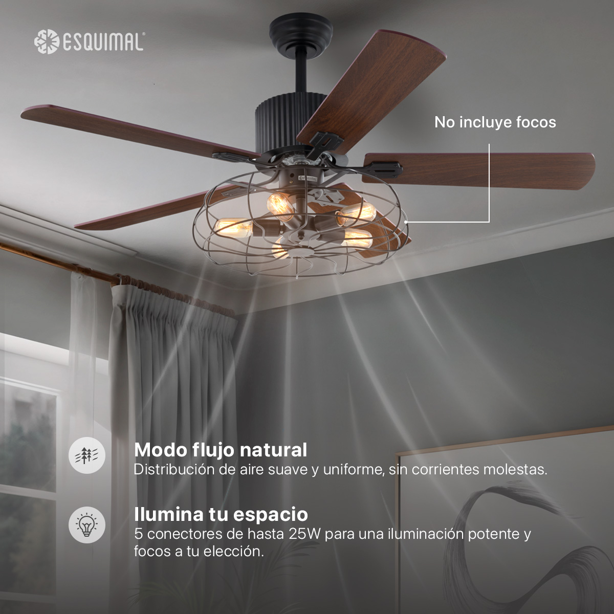 Foto 5 pulgar | Ventilador de Techo con Luz Esquimal 132 Cm 6 Velocidades