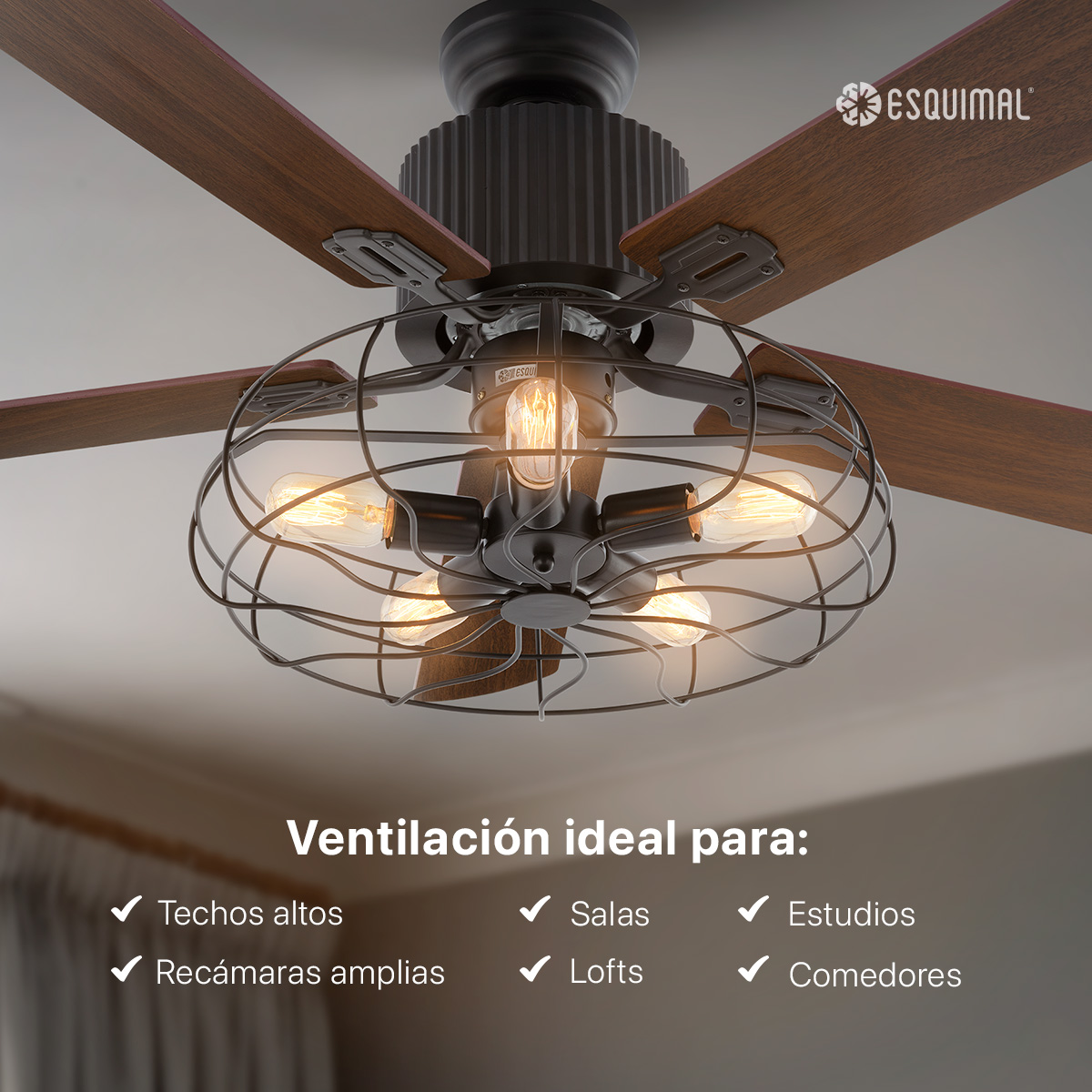 Foto 7 pulgar | Ventilador de Techo con Luz Esquimal 132 Cm 6 Velocidades