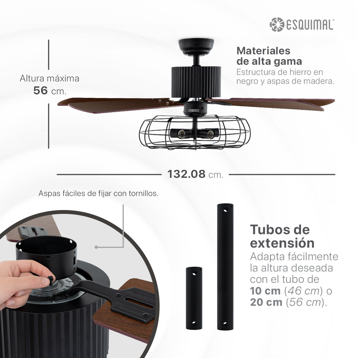 Foto 8 pulgar | Ventilador de Techo con Luz Esquimal 132 Cm 6 Velocidades