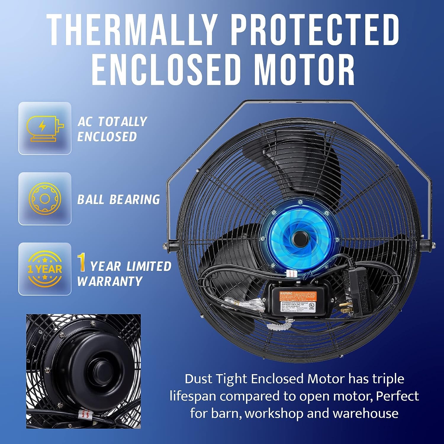 Foto 5 | Ventilador De Pared Tornado De 18 Pulgadas Para Exteriores Ipx4 Resistente Al Agua - Venta Internacional.