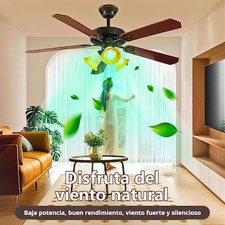 Foto 4 | Ventilador Techo 5 Aspas Madera 6 Velocidades 52 Diámetro