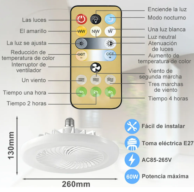 Foto 2 | Xtellar Lámpara Ventilador De Techo Ultrasilencioso Con Control Remoto - Blanco Elegante Y Funcional De 3 Velocidades