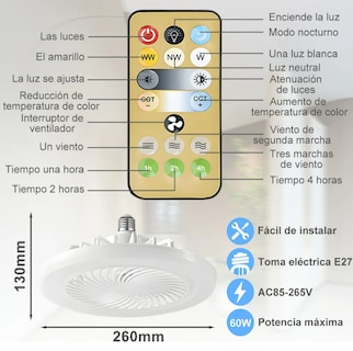 Foto 2 | Xtellar Lámpara Ventilador De Techo Ultrasilencioso Con Control Remoto - Blanco Elegante Y Funcional De 3 Velocidades
