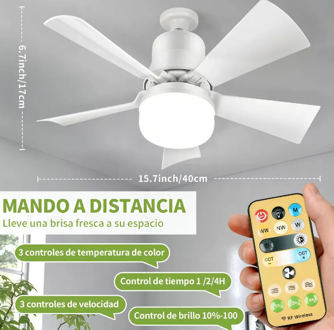 Foto 4 pulgar | Ventilador De Techo Lujoso Xtellar Con Control Remoto Y 5 Palas Aerodinámicas  Diseño Moderno  40cm - Blanco Elegante