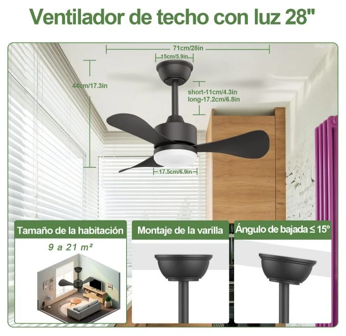 Foto 5 pulgar | Xtellar Ventilador De Techo Contemporáneo De 28 Pulgadas Con Luz Led Y Control Remoto | Silencioso  Ahorro De Energía