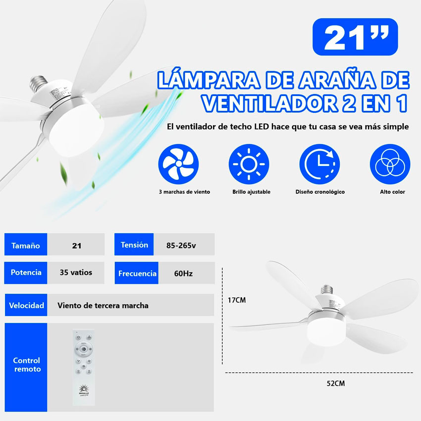 Foto 5 | Lampara Led Con Ventilador Tianlai 5 Aspas Desmontables