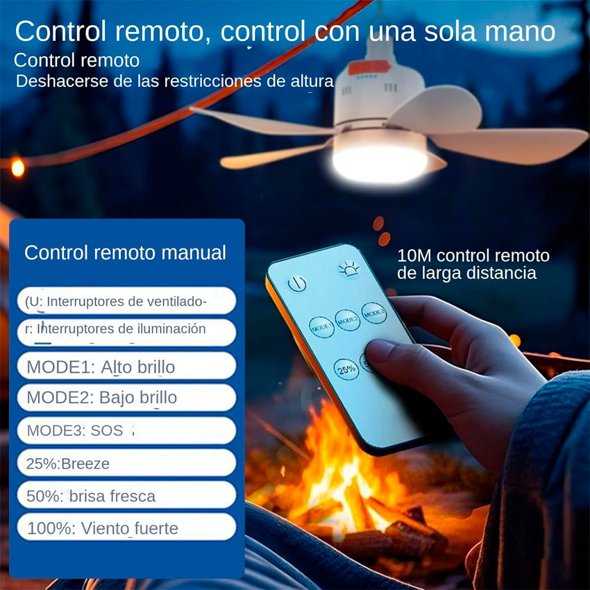 Foto 6 pulgar | Lampara Tianlai Con Ventilador 5 Aspas De Emergencia