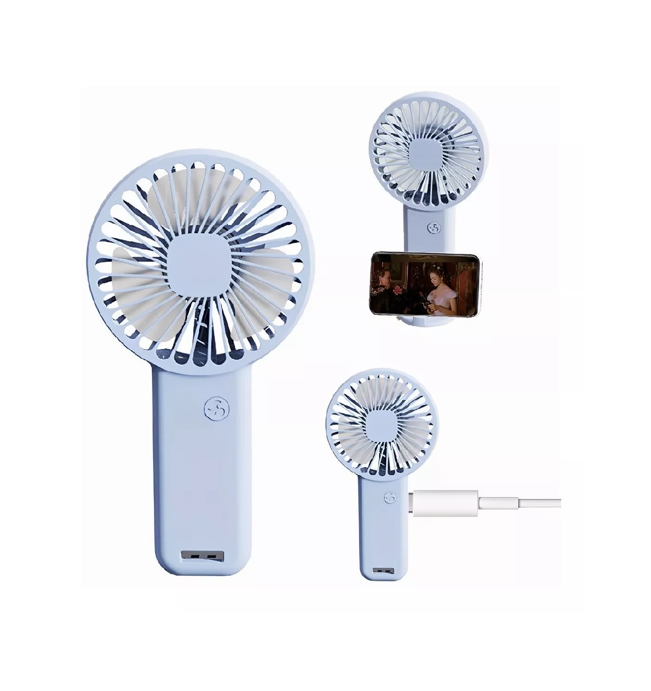 Foto 2 | Ventilador Mini Portátil para Mano y Base Azul