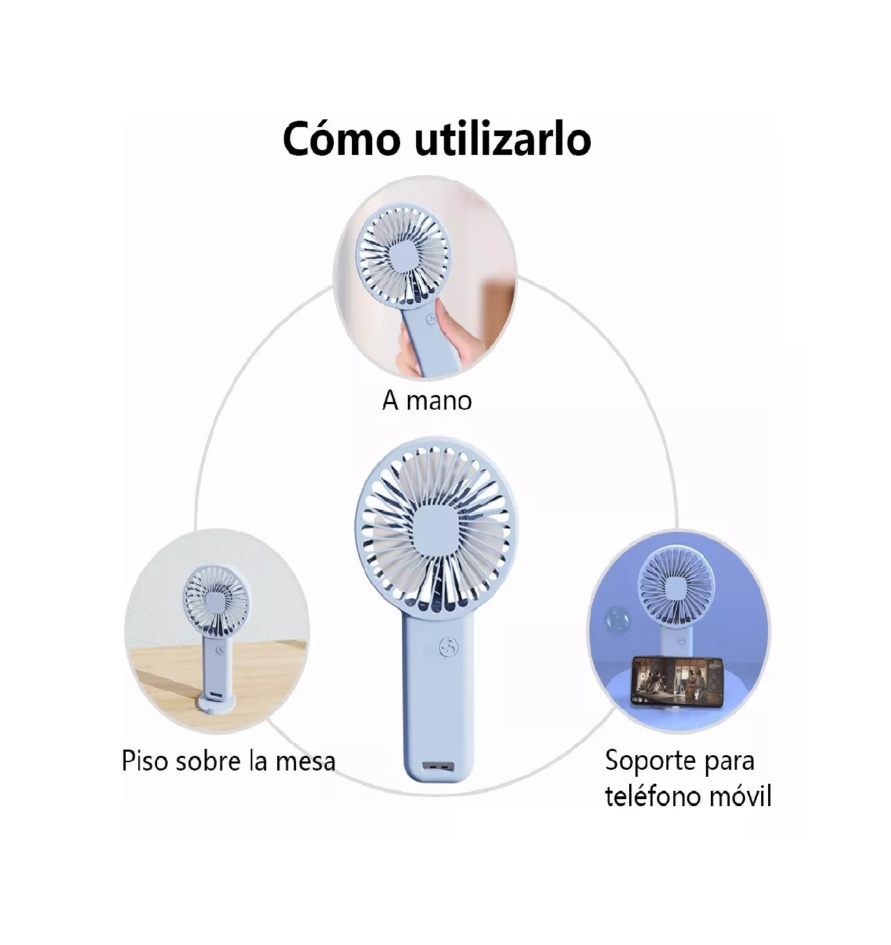 Foto 3 | Ventilador Mini Portátil para Mano y Base Azul