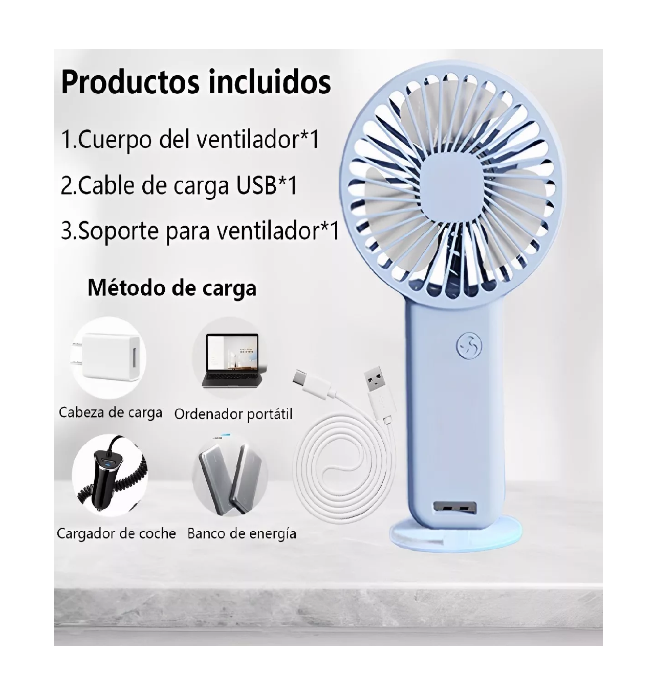 Foto 4 | Ventilador Mini Lab.G Portátil para Mano y Base Azul