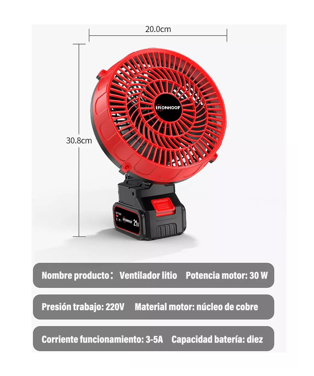 Foto 3 pulgar | Ventilador Portátil Ironhoof Recargable color Rojo