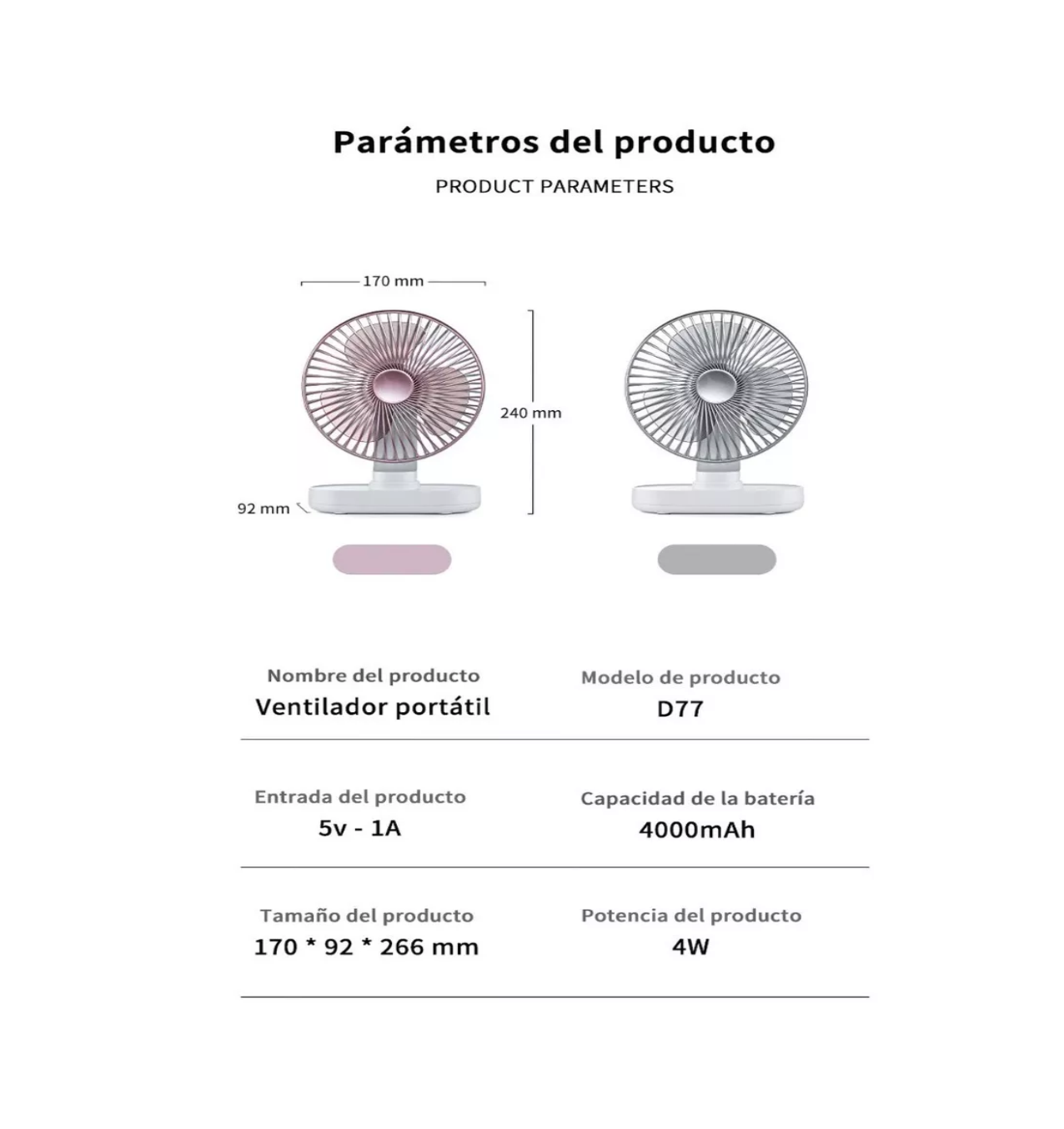 Foto 2 | Ventilador Portátil de Mesa Belug Blanco Recargable 4 Velocidades