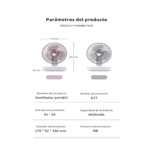 Foto 2 | Ventilador Portátil de Mesa Belug Blanco Recargable 4 Velocidades