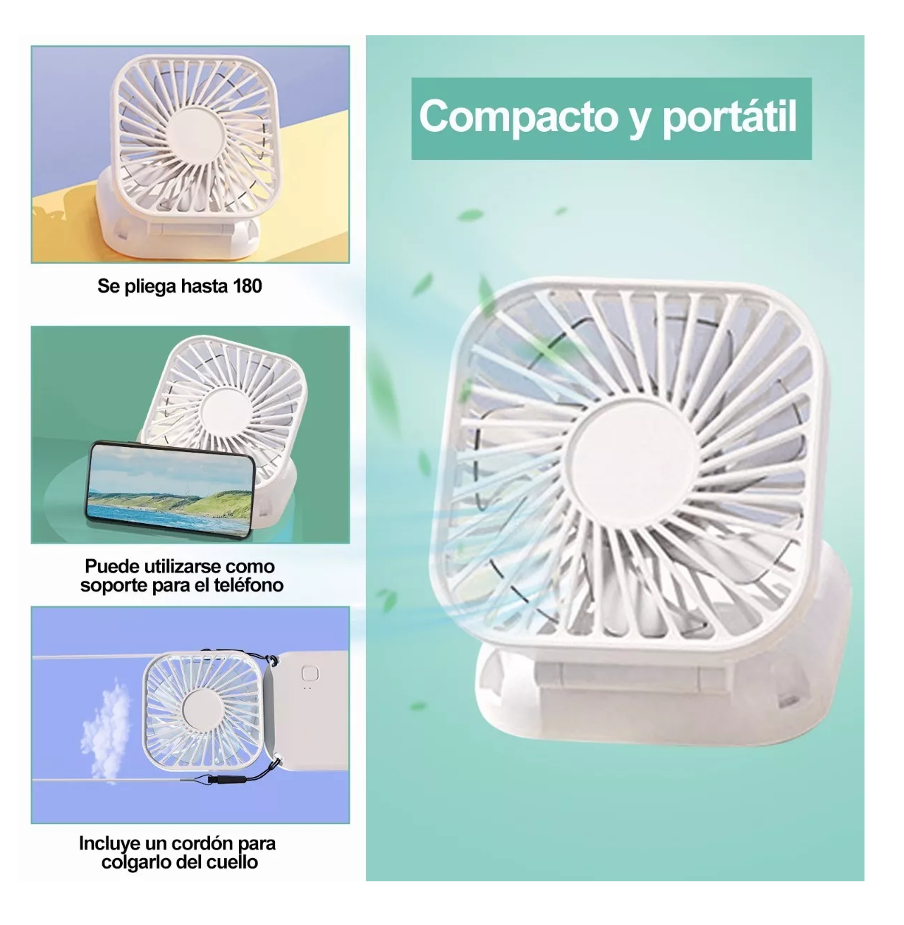 Foto 5 pulgar | Mini Ventilador Portátil Plegable Carga Por Usb, Blanco