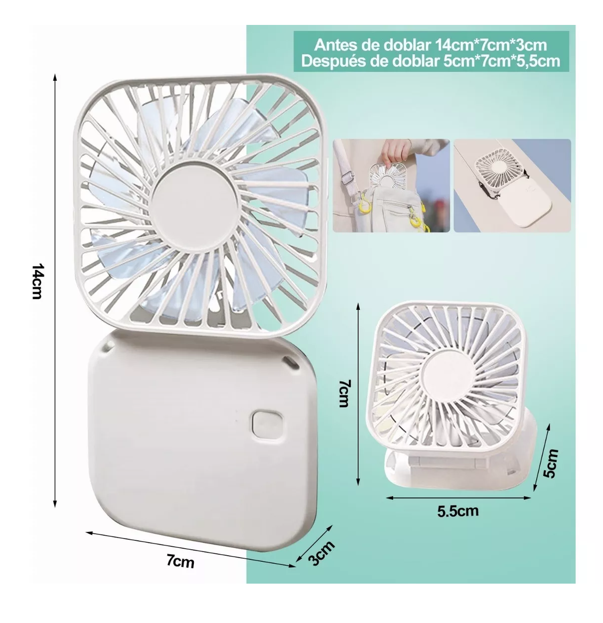 Foto 6 pulgar | Mini Ventilador Portátil Plegable Carga Por Usb, Blanco