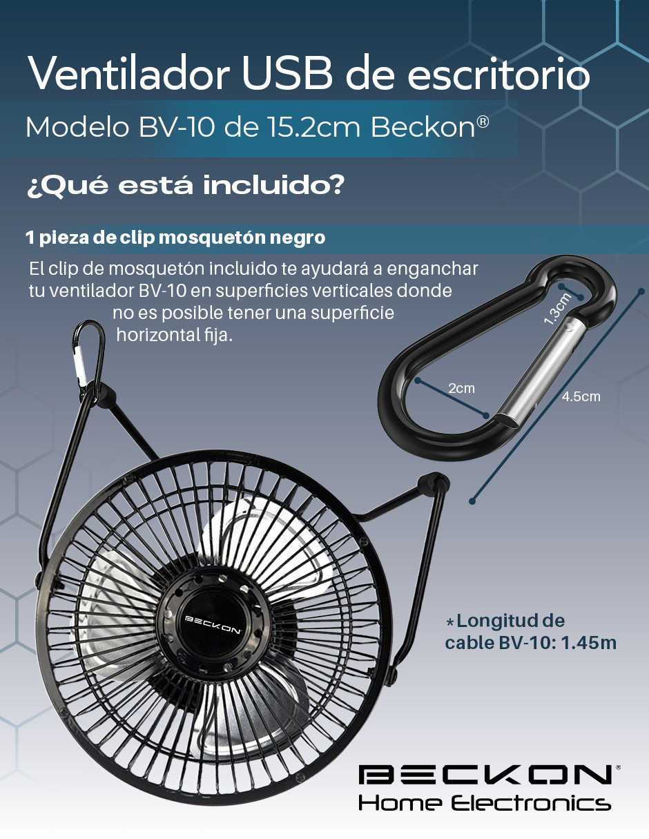 Foto 5 pulgar | Ventilador de Escritorio Beckon Negro SB + Clip 15.2 cm