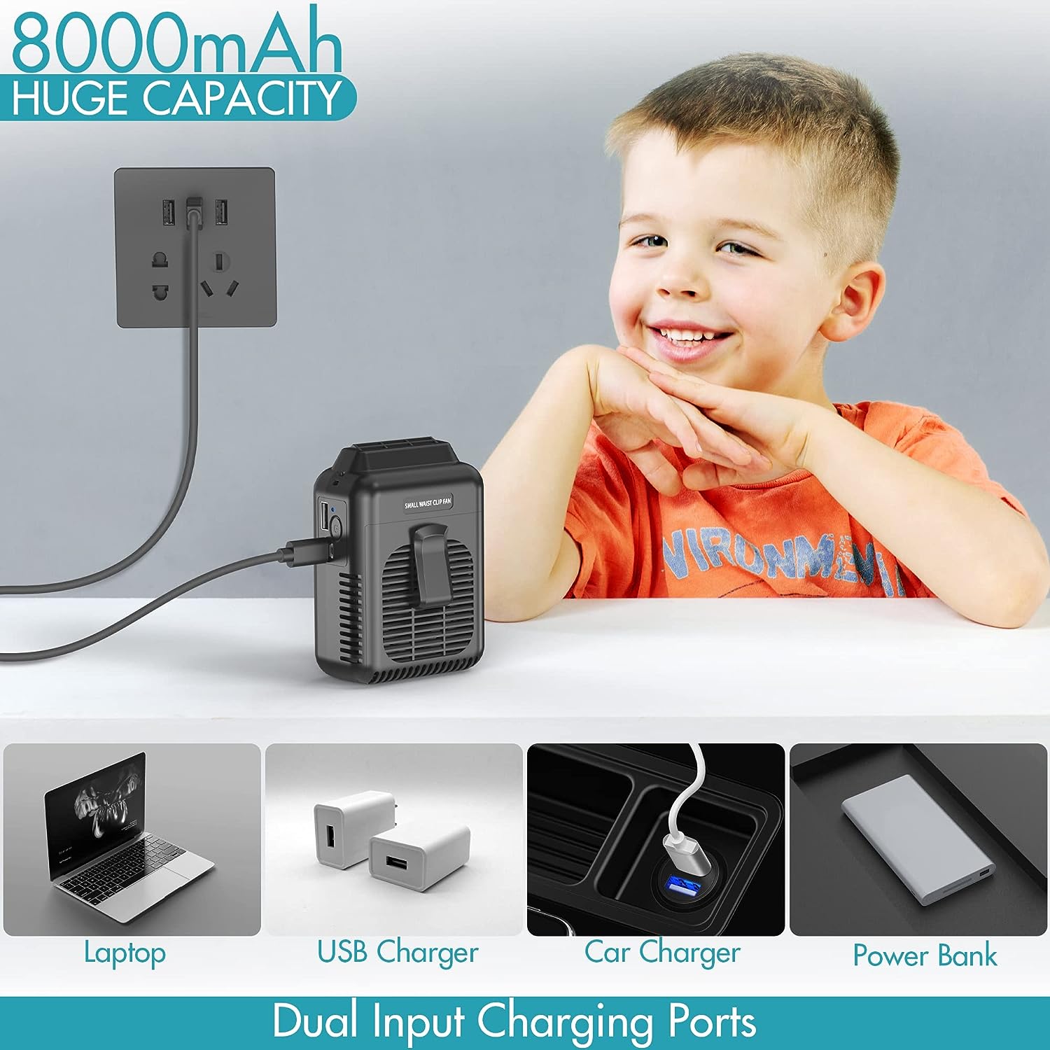 Foto 5 pulgar | Venta Internacional - Ventilador Portátil con Clip para Cintura Jieyou 8000 Mah con Batería de 32 Horas