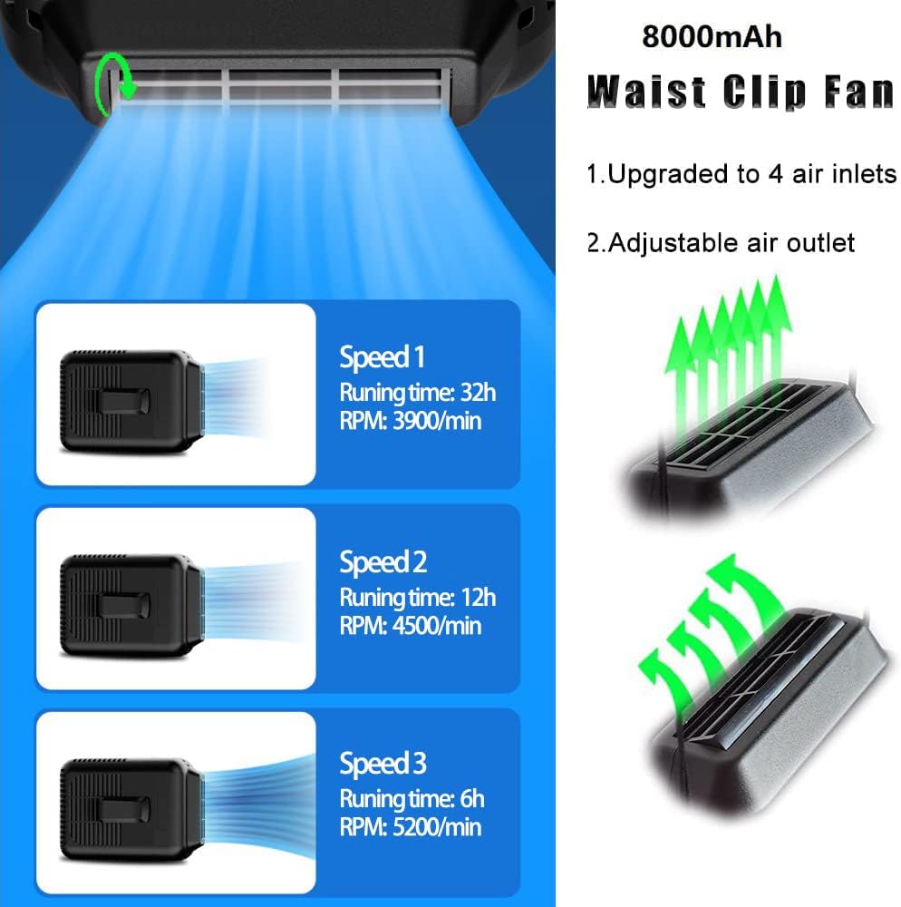 Foto 3 pulgar | Venta Internacional - Ventilador Portátil para Colgar en la Cintura y Cuello Batería Externa de 8000 Mah