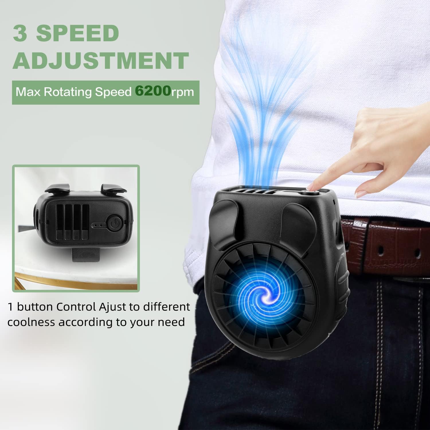 Foto 3 pulgar | Venta Internacional - Ventilador de Cintura Portátil Jieyou Batería de 6000 Mah con Correa para Collar