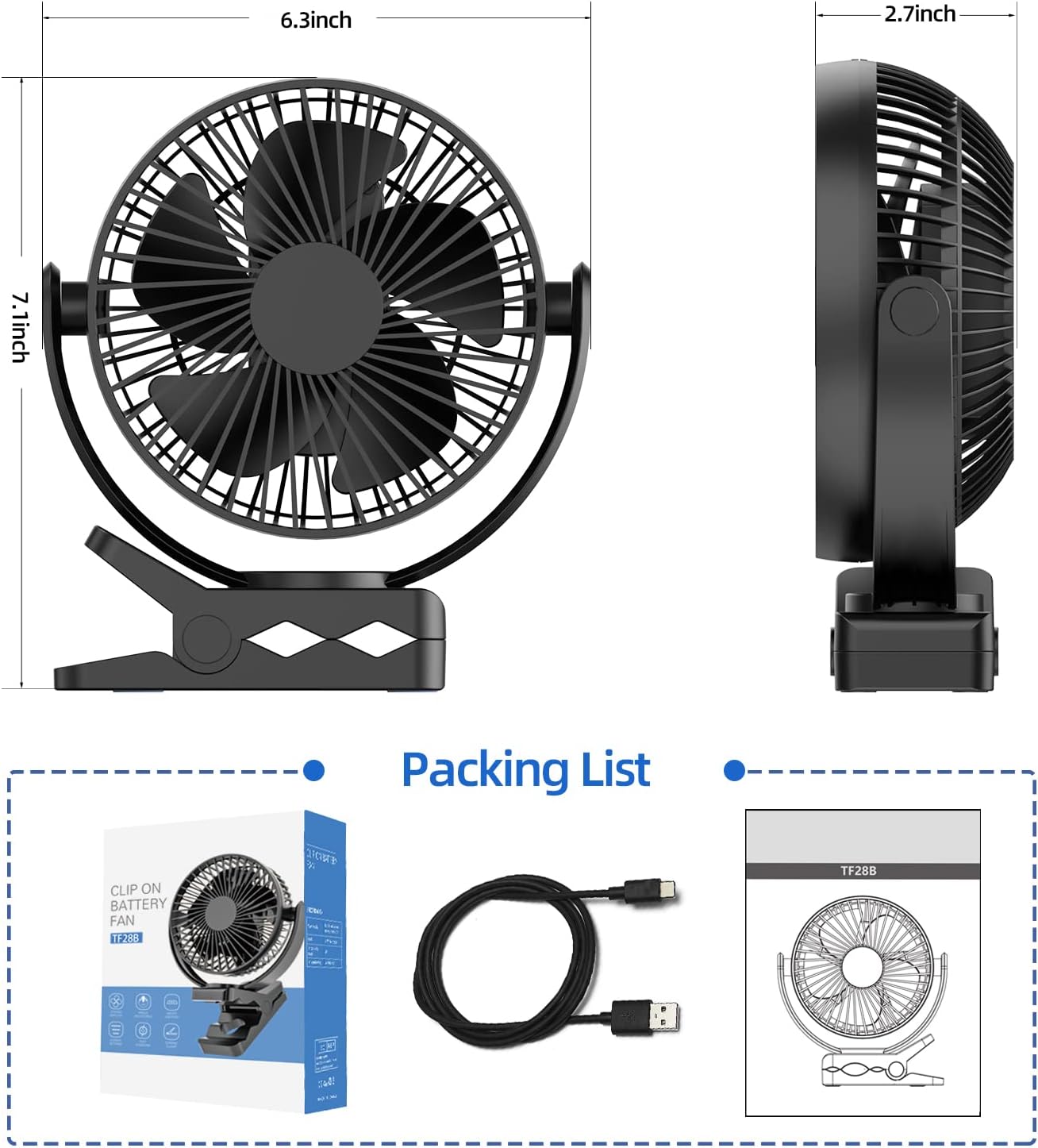 Foto 8 pulgar | Venta Internacional - Ventilador de Escritorio Silencioso con Clip Jieyou de 6 Pulgadas y Recarga USB de 5000 mAh