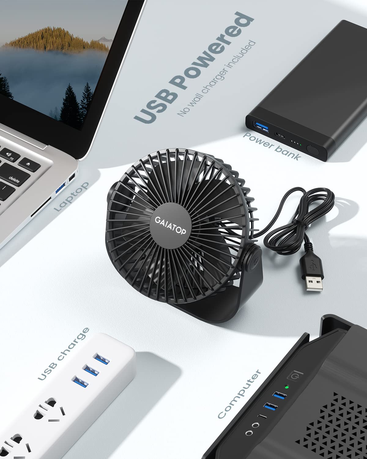 Foto 7 pulgar | Ventilador De Escritorio Gaiatop Usb De 3 Velocidades Con Fuerte Flujo De Aire De 14 Cm, Negro - Venta Internacional.