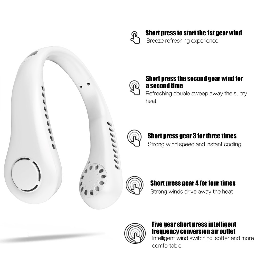 Foto 5 pulgar | Mini Ventilador De Cuello Portátil Sin Cuchillas, Recargable Por Usb Con 5 Velocidades - Venta Internacional.