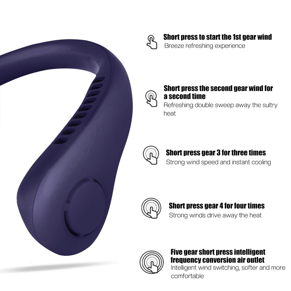 Foto 6 pulgar | Ventilador De Cuello Portátil Mini Sin Aspas, Recargable Por Usb Con 5 Velocidades - Venta Internacional.