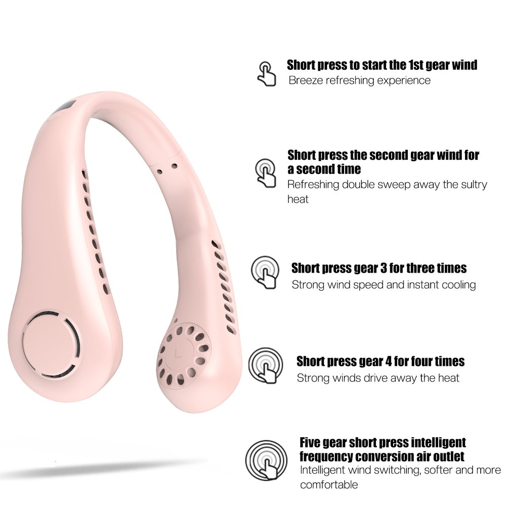 Foto 3 pulgar | Mini Ventilador De Cuello Portátil Sin Cuchillas, Recargable Por Usb Con 5 Velocidades - Venta Internacional.