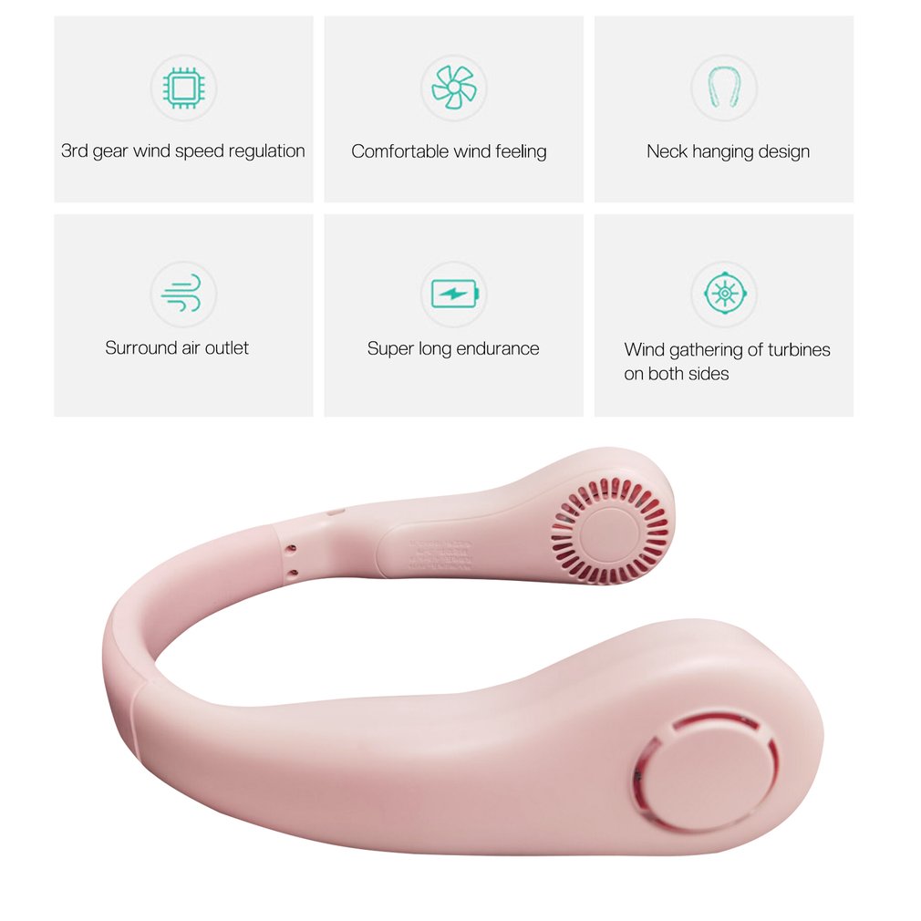 Foto 4 pulgar | Han Mini Portátil Con Cuello De Ventilador, Recargable Por Usb, Sin Hojas - Venta Internacional.