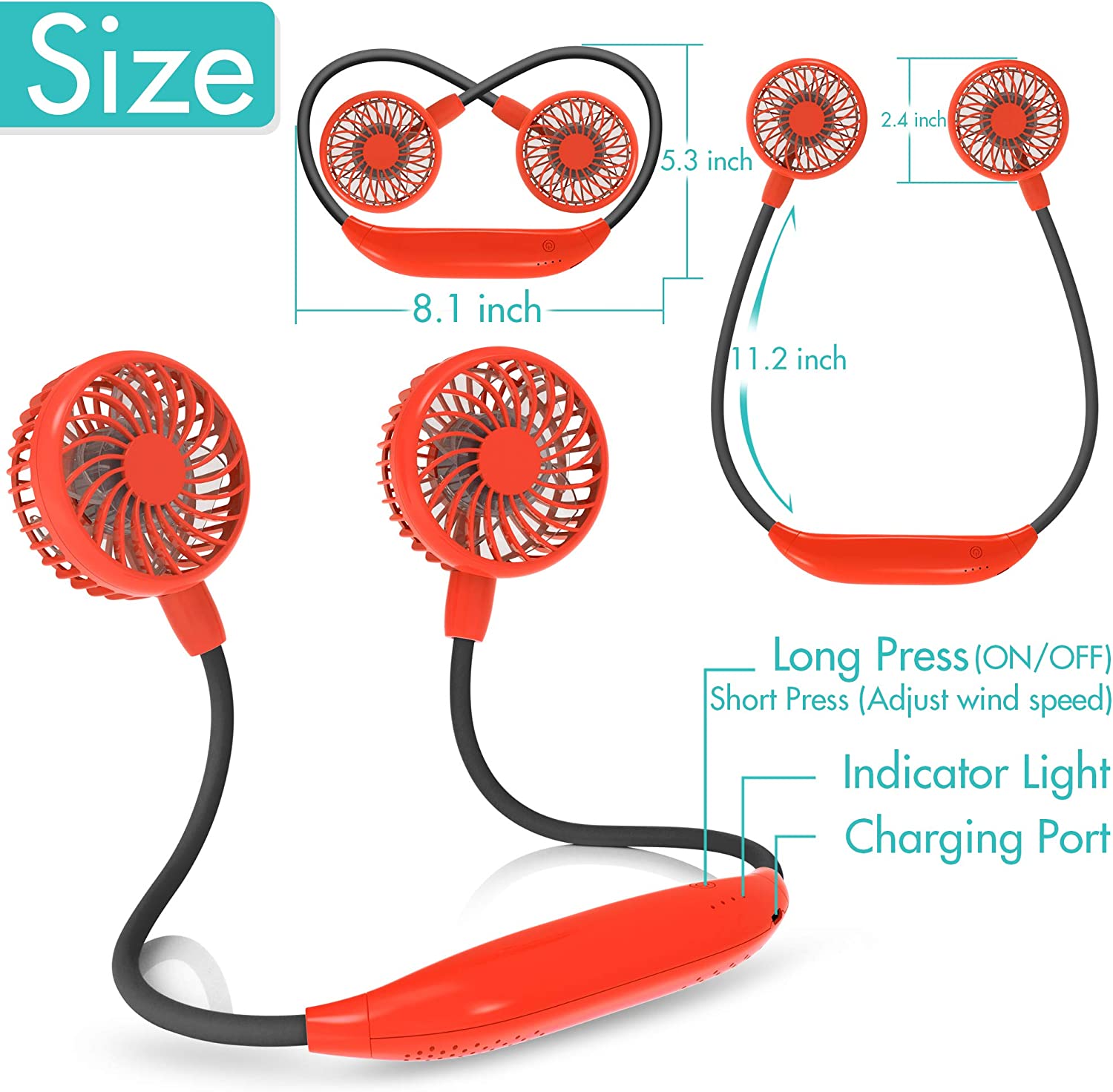 Foto 3 pulgar | Ventilador Portátil para Cuello sin Hojas Recargable por USB Flujo de Aire de 360° - Venta Internacional