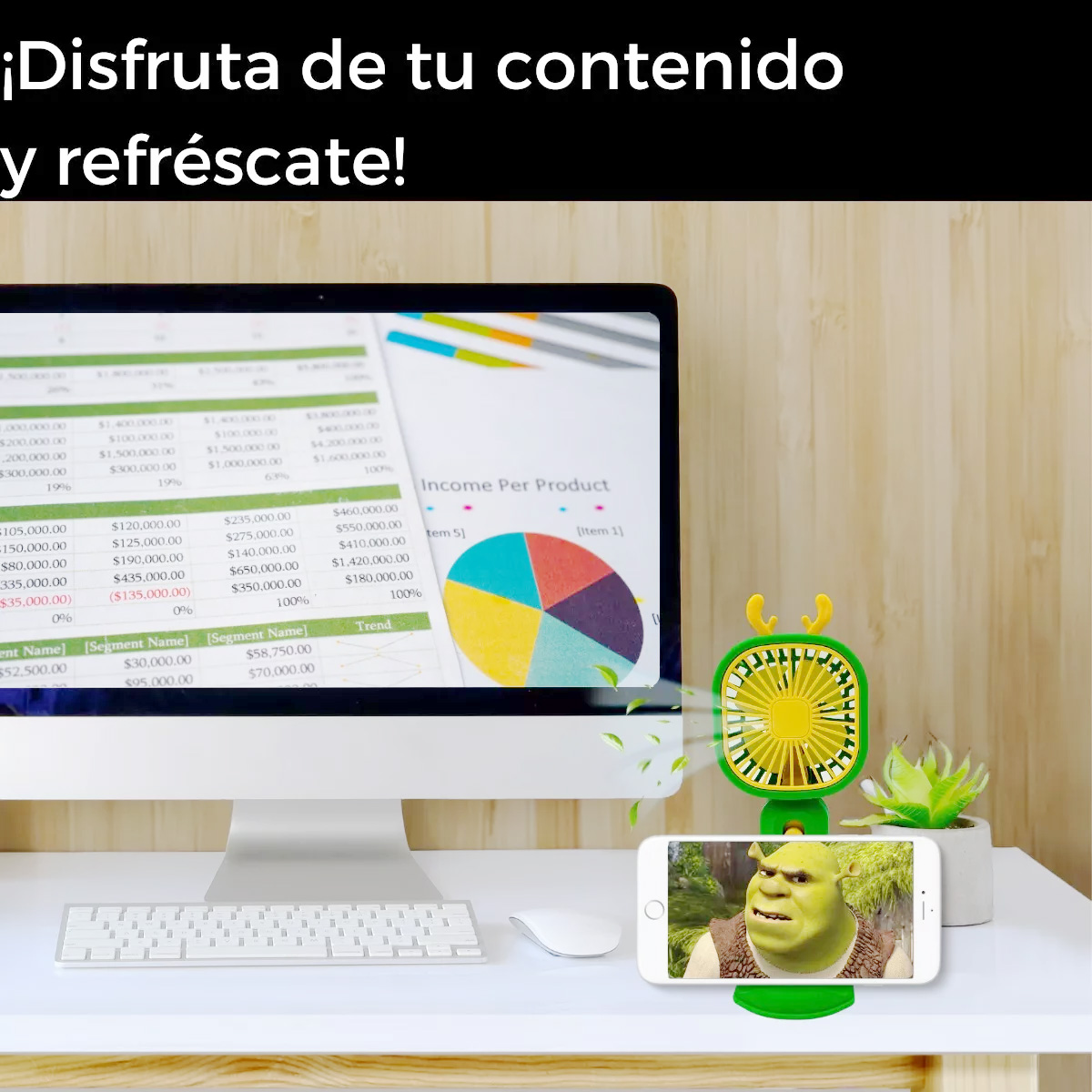 Foto 4 pulgar | Ventilador de Escritorio Dosyu Recargable Verde con Soporte para Celular