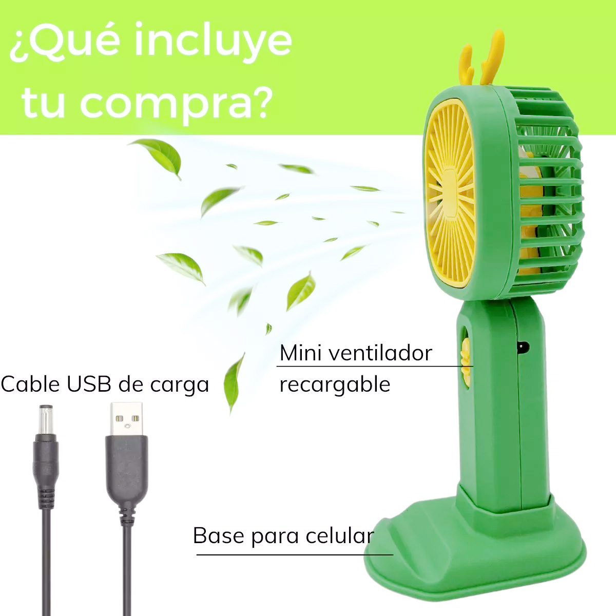 Foto 4 | Ventilador de Escritorio Dosyu Recargable Verde con Soporte para Celular